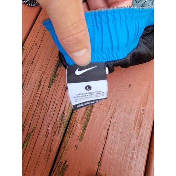 Nike Dri-Fit Athletic Shorts Men's L Large Gray Blue Swoosh Gym 10 Inch Inseam - Picture 6 of 7